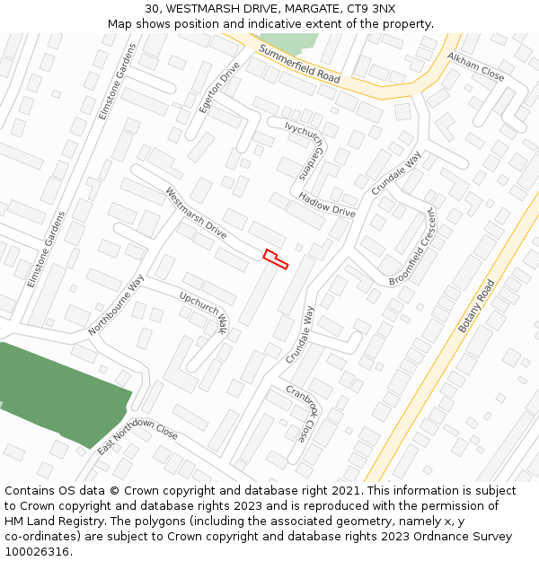 30, WESTMARSH DRIVE, MARGATE, CT9 3NX: Location map and indicative extent of plot