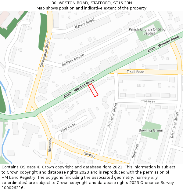 30, WESTON ROAD, STAFFORD, ST16 3RN: Location map and indicative extent of plot