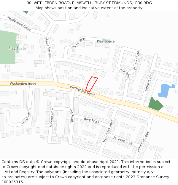 30, WETHERDEN ROAD, ELMSWELL, BURY ST EDMUNDS, IP30 9DG: Location map and indicative extent of plot