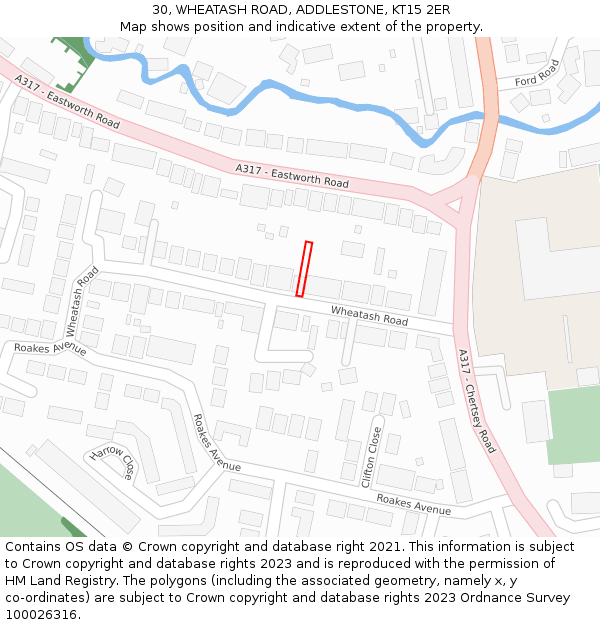 30, WHEATASH ROAD, ADDLESTONE, KT15 2ER: Location map and indicative extent of plot