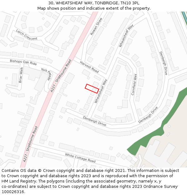 30, WHEATSHEAF WAY, TONBRIDGE, TN10 3PL: Location map and indicative extent of plot