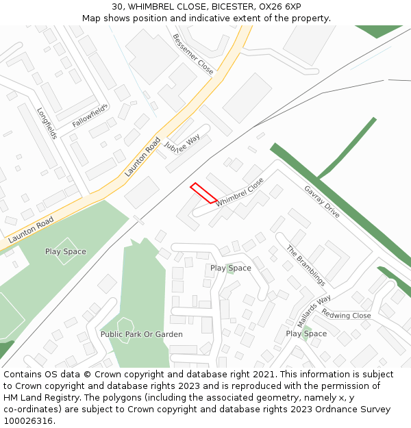 30, WHIMBREL CLOSE, BICESTER, OX26 6XP: Location map and indicative extent of plot