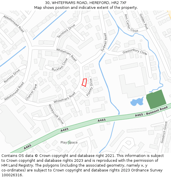 30, WHITEFRIARS ROAD, HEREFORD, HR2 7XF: Location map and indicative extent of plot