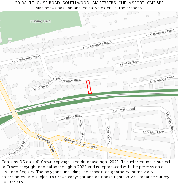 30, WHITEHOUSE ROAD, SOUTH WOODHAM FERRERS, CHELMSFORD, CM3 5PF: Location map and indicative extent of plot