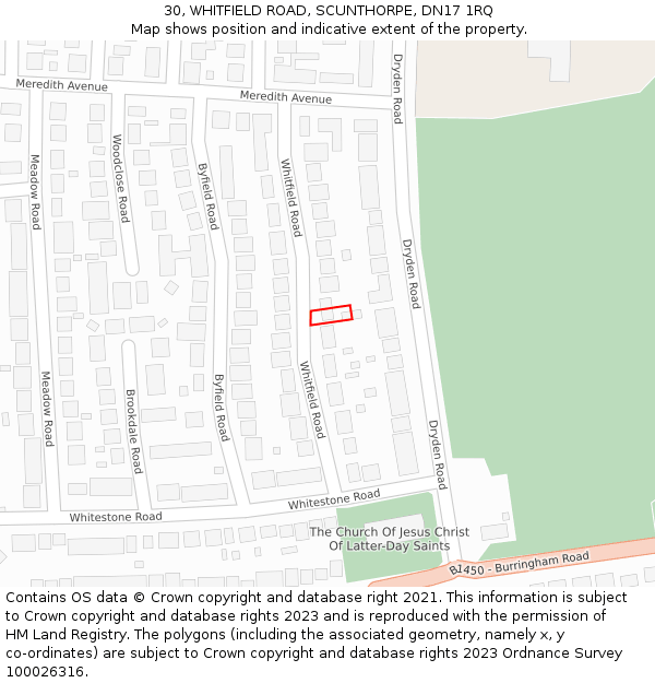 30, WHITFIELD ROAD, SCUNTHORPE, DN17 1RQ: Location map and indicative extent of plot