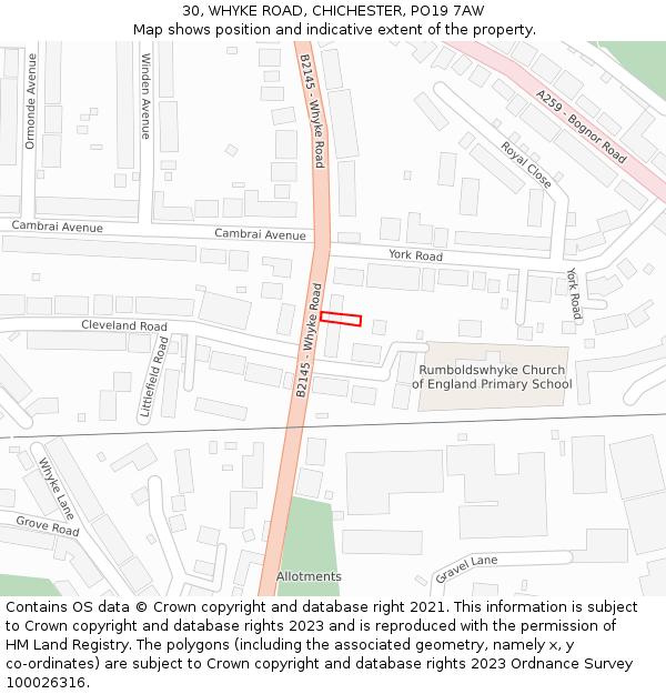 30, WHYKE ROAD, CHICHESTER, PO19 7AW: Location map and indicative extent of plot