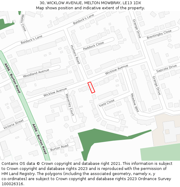 30, WICKLOW AVENUE, MELTON MOWBRAY, LE13 1DX: Location map and indicative extent of plot