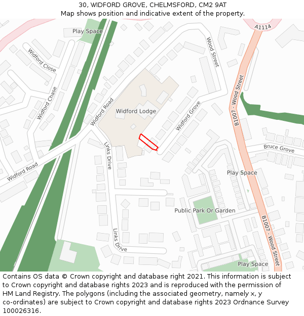 30, WIDFORD GROVE, CHELMSFORD, CM2 9AT: Location map and indicative extent of plot