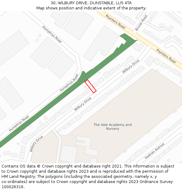 30, WILBURY DRIVE, DUNSTABLE, LU5 4TA: Location map and indicative extent of plot