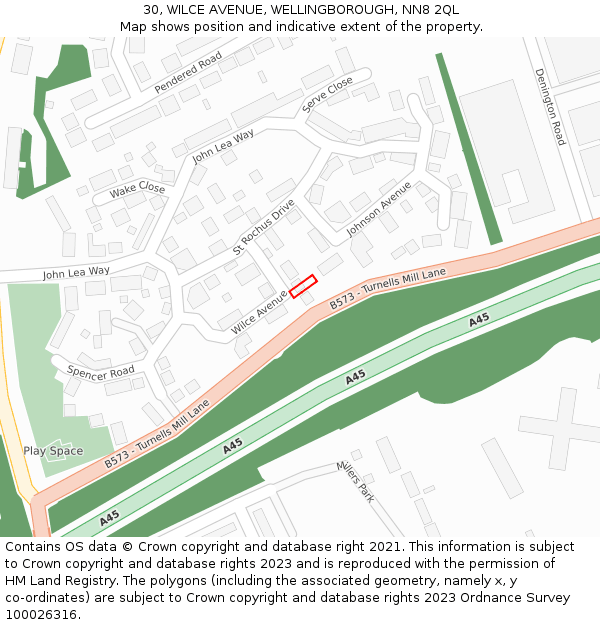 30, WILCE AVENUE, WELLINGBOROUGH, NN8 2QL: Location map and indicative extent of plot