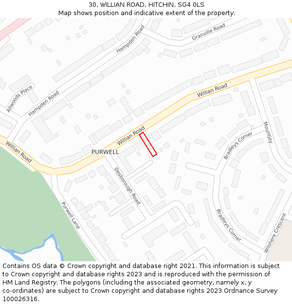30, WILLIAN ROAD, HITCHIN, SG4 0LS: Location map and indicative extent of plot