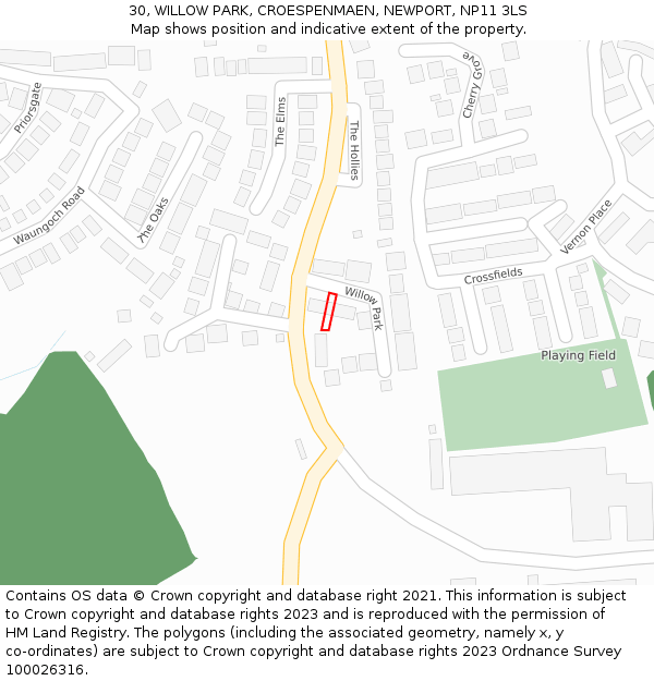 30, WILLOW PARK, CROESPENMAEN, NEWPORT, NP11 3LS: Location map and indicative extent of plot