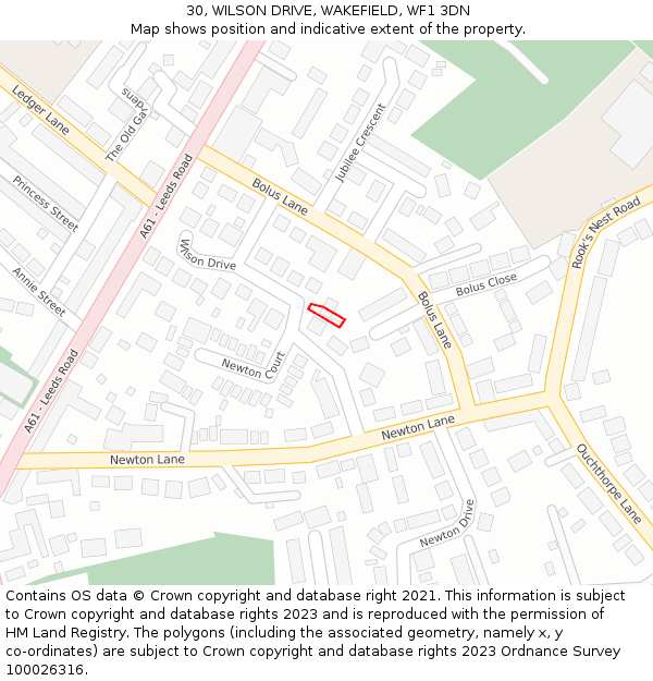 30, WILSON DRIVE, WAKEFIELD, WF1 3DN: Location map and indicative extent of plot