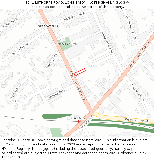 30, WILSTHORPE ROAD, LONG EATON, NOTTINGHAM, NG10 3JW: Location map and indicative extent of plot