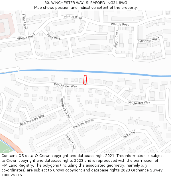 30, WINCHESTER WAY, SLEAFORD, NG34 8WG: Location map and indicative extent of plot