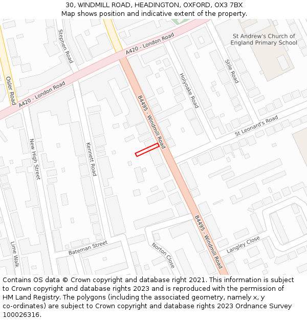 30, WINDMILL ROAD, HEADINGTON, OXFORD, OX3 7BX: Location map and indicative extent of plot