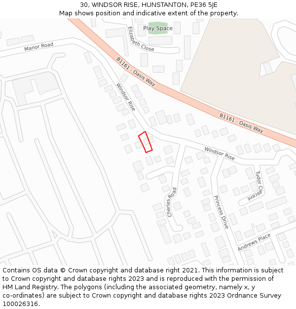 30, WINDSOR RISE, HUNSTANTON, PE36 5JE: Location map and indicative extent of plot