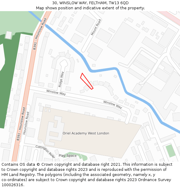 30, WINSLOW WAY, FELTHAM, TW13 6QD: Location map and indicative extent of plot