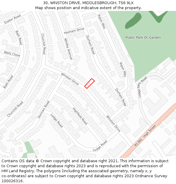 30, WINSTON DRIVE, MIDDLESBROUGH, TS6 9LX: Location map and indicative extent of plot