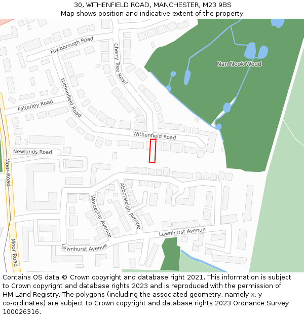 30, WITHENFIELD ROAD, MANCHESTER, M23 9BS: Location map and indicative extent of plot