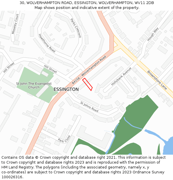 30, WOLVERHAMPTON ROAD, ESSINGTON, WOLVERHAMPTON, WV11 2DB: Location map and indicative extent of plot