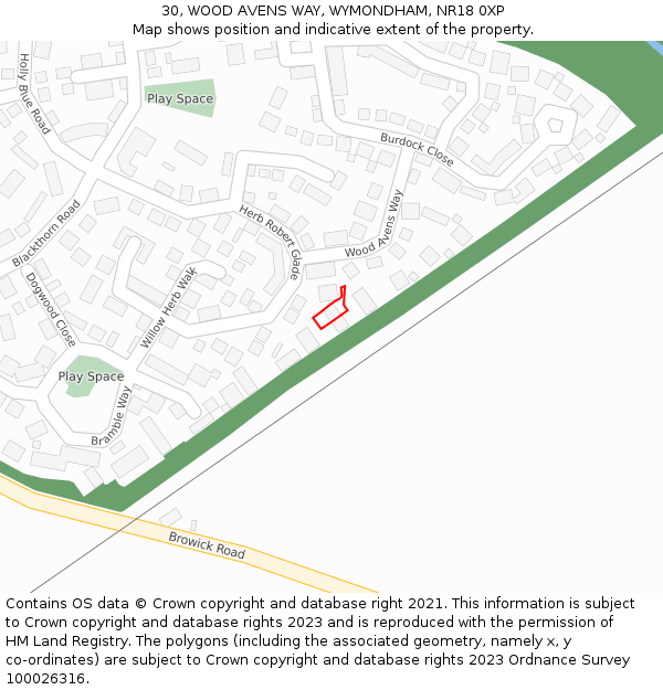 30, WOOD AVENS WAY, WYMONDHAM, NR18 0XP: Location map and indicative extent of plot