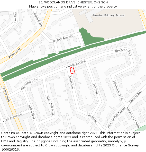 30, WOODLANDS DRIVE, CHESTER, CH2 3QH: Location map and indicative extent of plot