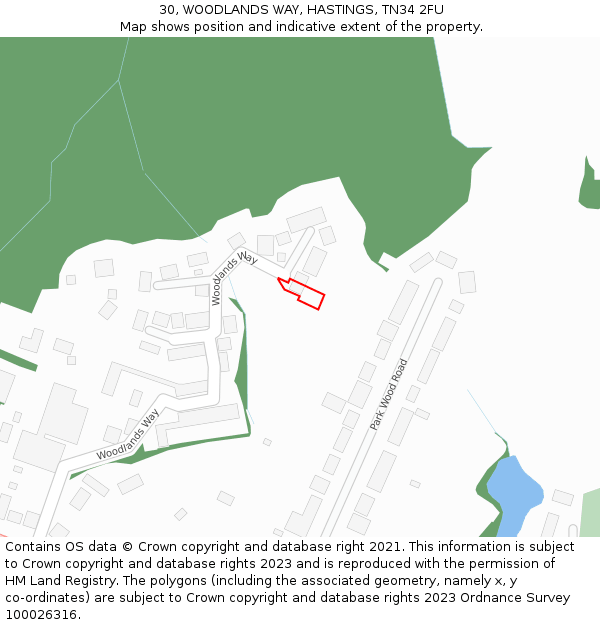 30, WOODLANDS WAY, HASTINGS, TN34 2FU: Location map and indicative extent of plot
