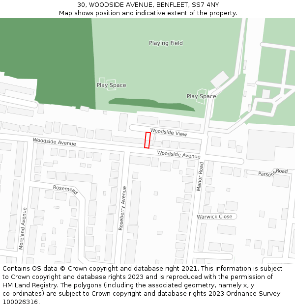 30, WOODSIDE AVENUE, BENFLEET, SS7 4NY: Location map and indicative extent of plot