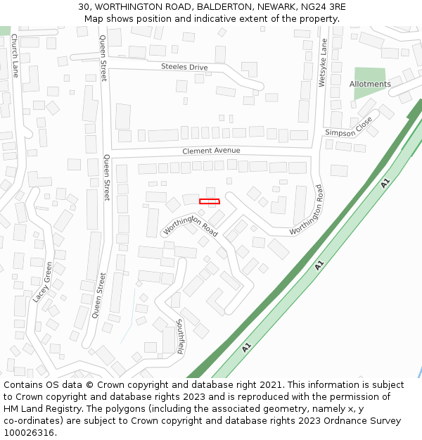 30, WORTHINGTON ROAD, BALDERTON, NEWARK, NG24 3RE: Location map and indicative extent of plot