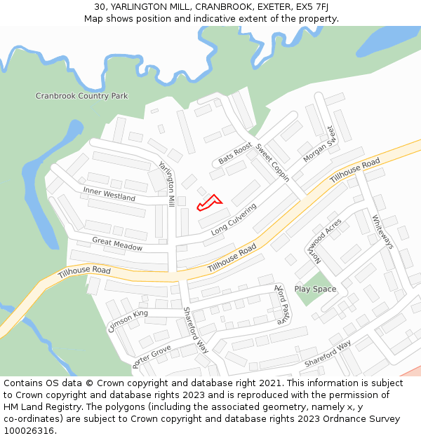 30, YARLINGTON MILL, CRANBROOK, EXETER, EX5 7FJ: Location map and indicative extent of plot