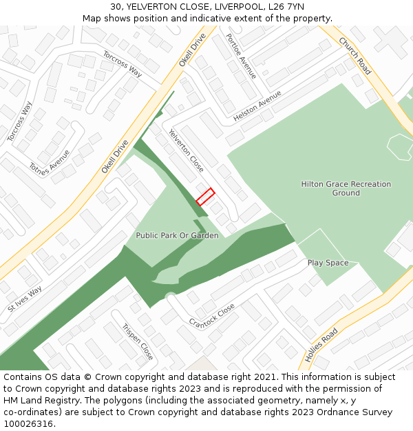 30, YELVERTON CLOSE, LIVERPOOL, L26 7YN: Location map and indicative extent of plot