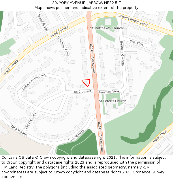 30, YORK AVENUE, JARROW, NE32 5LT: Location map and indicative extent of plot