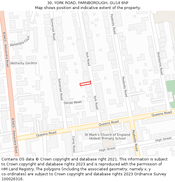 30, YORK ROAD, FARNBOROUGH, GU14 6NF: Location map and indicative extent of plot