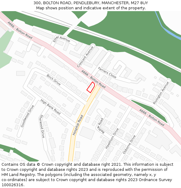 300, BOLTON ROAD, PENDLEBURY, MANCHESTER, M27 8UY: Location map and indicative extent of plot