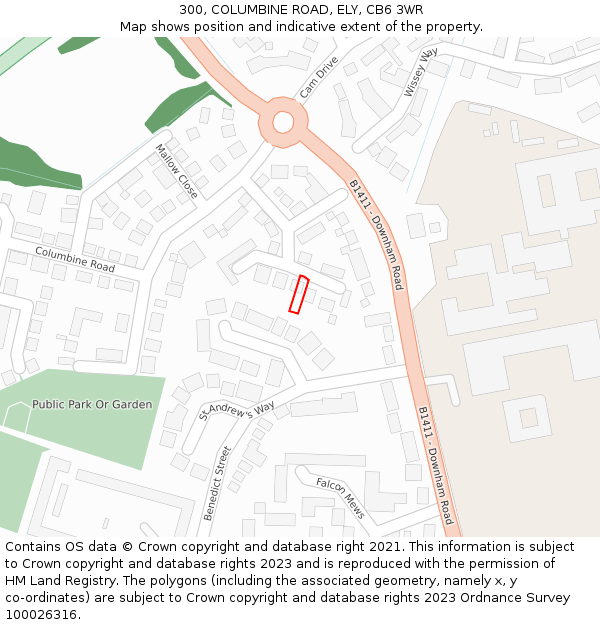 300, COLUMBINE ROAD, ELY, CB6 3WR: Location map and indicative extent of plot