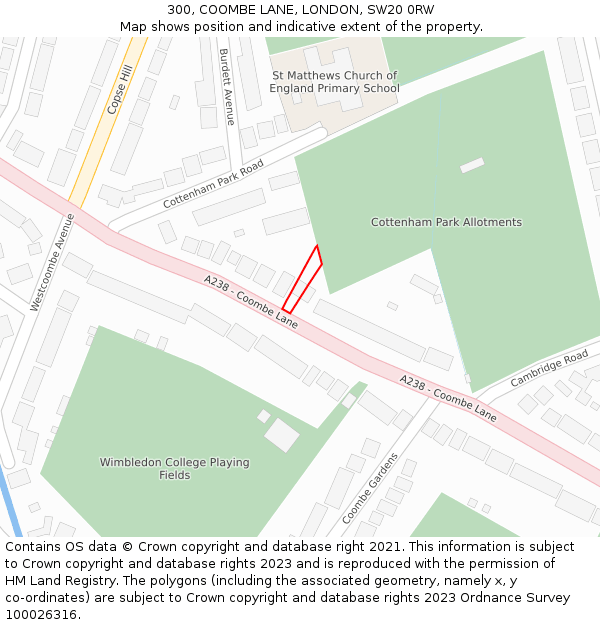 300, COOMBE LANE, LONDON, SW20 0RW: Location map and indicative extent of plot
