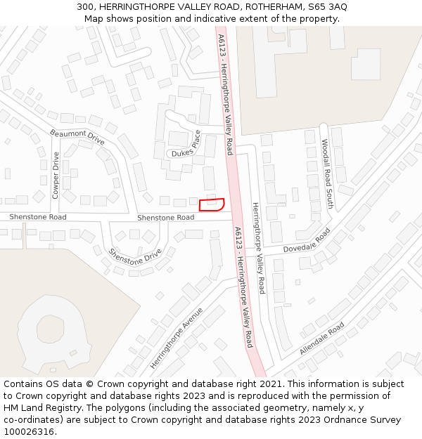 300, HERRINGTHORPE VALLEY ROAD, ROTHERHAM, S65 3AQ: Location map and indicative extent of plot