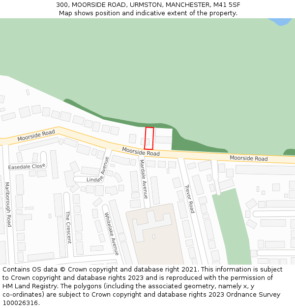 300, MOORSIDE ROAD, URMSTON, MANCHESTER, M41 5SF: Location map and indicative extent of plot