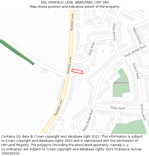 300, PANFIELD LANE, BRAINTREE, CM7 5RH: Location map and indicative extent of plot