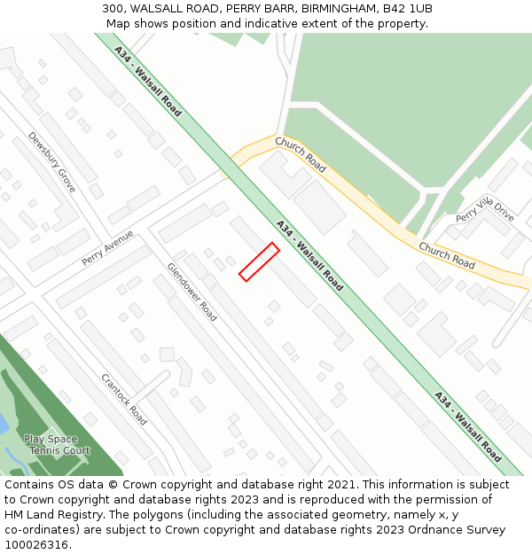 300, WALSALL ROAD, PERRY BARR, BIRMINGHAM, B42 1UB: Location map and indicative extent of plot