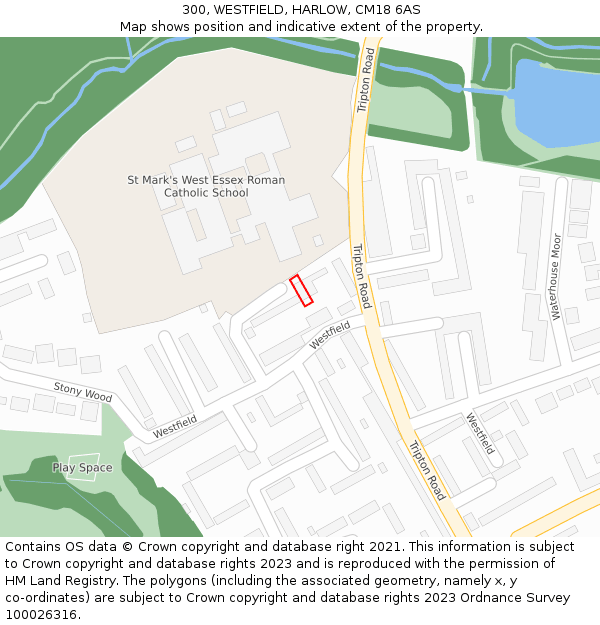 300, WESTFIELD, HARLOW, CM18 6AS: Location map and indicative extent of plot