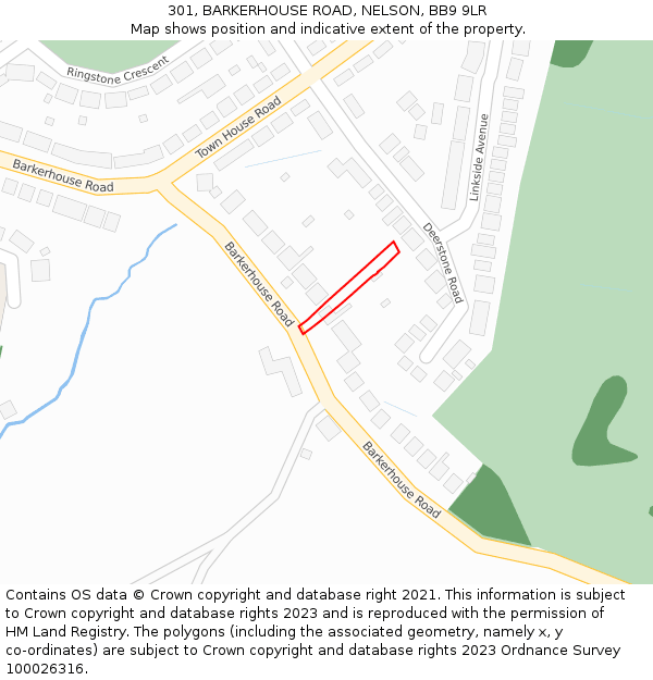 301, BARKERHOUSE ROAD, NELSON, BB9 9LR: Location map and indicative extent of plot