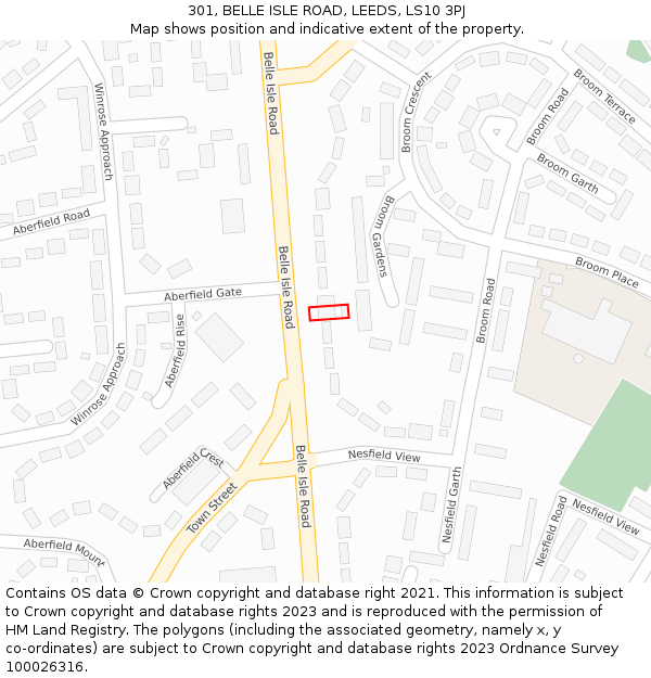 301, BELLE ISLE ROAD, LEEDS, LS10 3PJ: Location map and indicative extent of plot