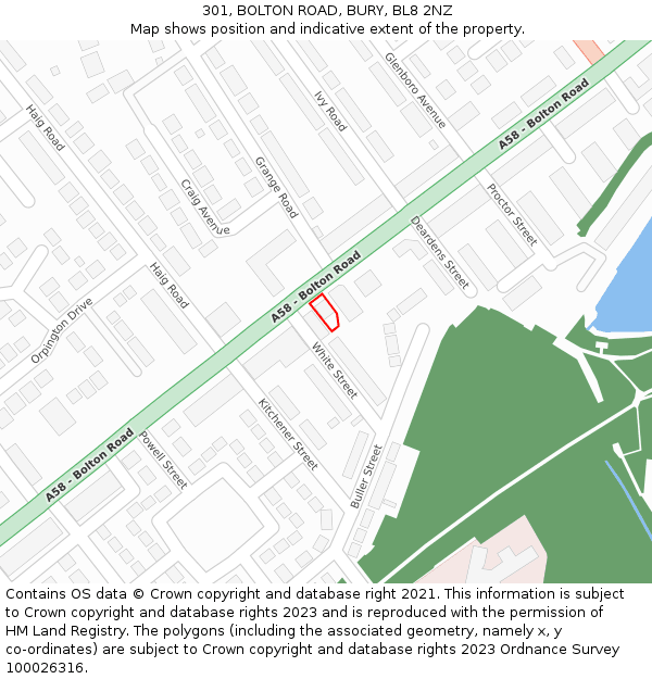 301, BOLTON ROAD, BURY, BL8 2NZ: Location map and indicative extent of plot