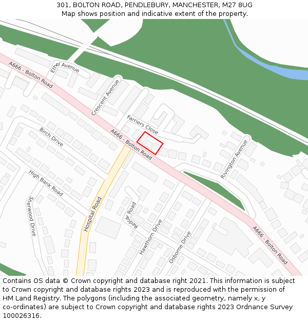 301, BOLTON ROAD, PENDLEBURY, MANCHESTER, M27 8UG: Location map and indicative extent of plot