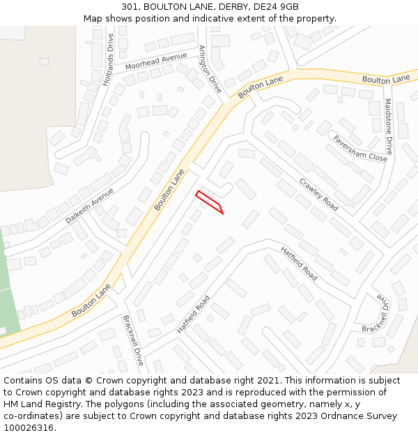 301, BOULTON LANE, DERBY, DE24 9GB: Location map and indicative extent of plot