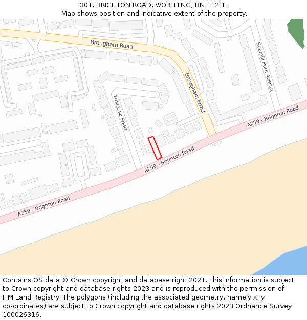 301, BRIGHTON ROAD, WORTHING, BN11 2HL: Location map and indicative extent of plot