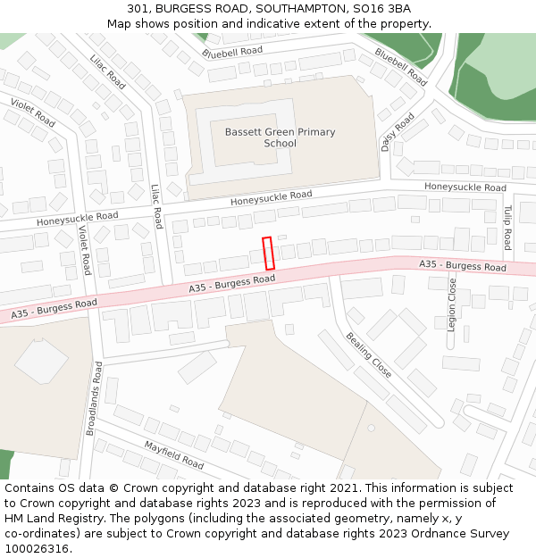 301, BURGESS ROAD, SOUTHAMPTON, SO16 3BA: Location map and indicative extent of plot