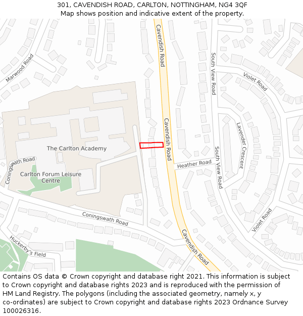 301, CAVENDISH ROAD, CARLTON, NOTTINGHAM, NG4 3QF: Location map and indicative extent of plot